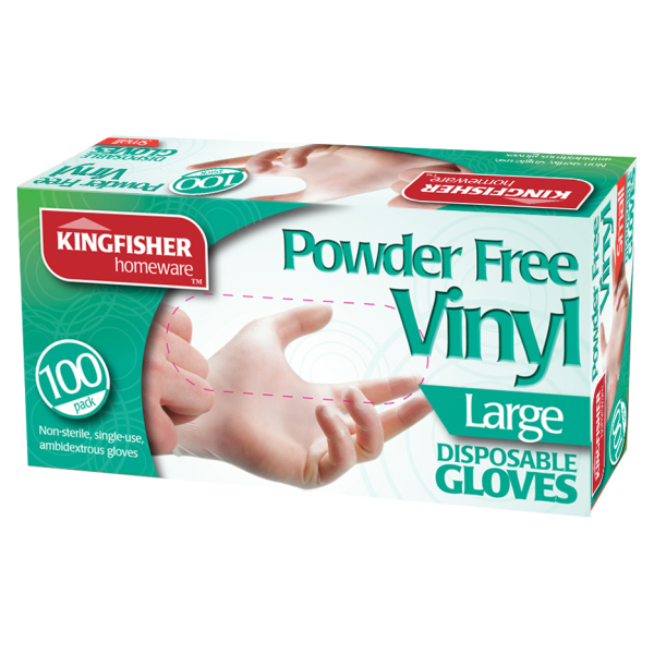 Large Size Powder Free Vinyl Disposable Gloves Kingfisher Home (Pack of 100)