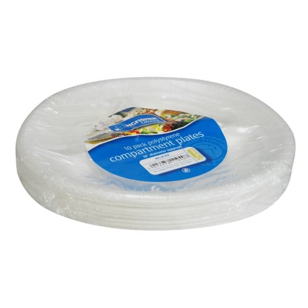 10'' Compartment Divided White Polystyrene Plates by Kingfisher Catering (Pack of 10)