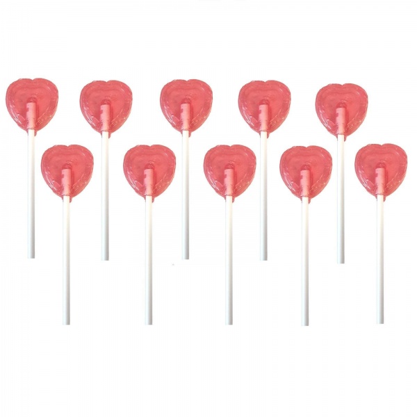10 x Pink Love Hearts Lollipops - Sweet Candy Lollies