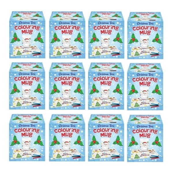 12 x Christmas Time Colouring Mugs - Colour Your Own Arts & Crafts - Wholesale Bulk Buy