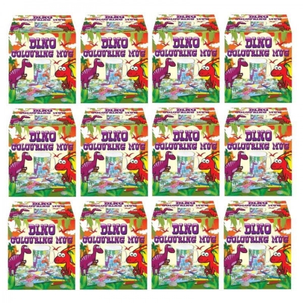 12 x Dinosaur Colouring Mugs - Colour Your Own Arts & Crafts - Wholesale Bulk Buy