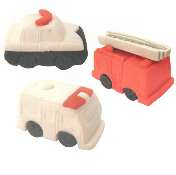 12 x Emergency Services Vehicles - 3D Novelty Rubbers (Sets of 3) Wholesale Bulk Buy