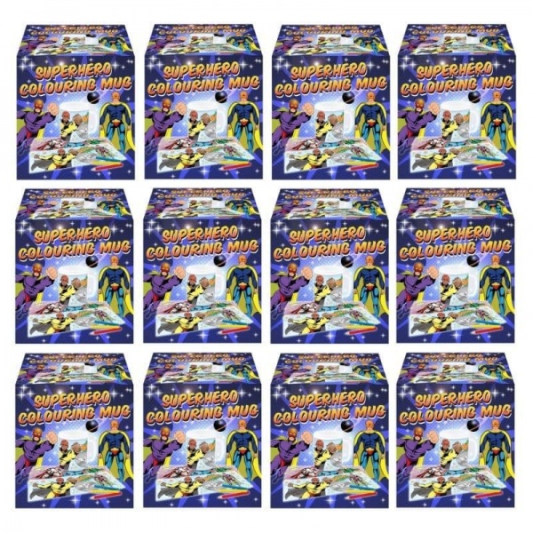 12 x Superhero Colouring Mugs - Colour Your Own Arts & Crafts - Wholesale Bulk Buy
