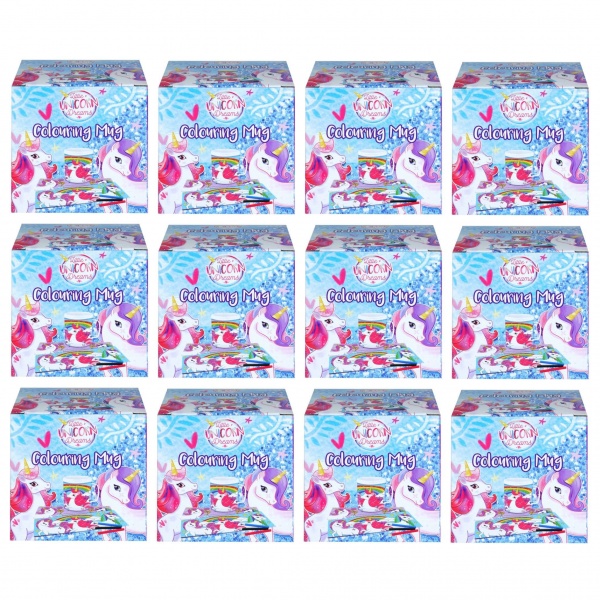 12 x Unicorn Colouring Mugs - Colour Your Own Arts & Crafts - Wholesale Bulk Buy