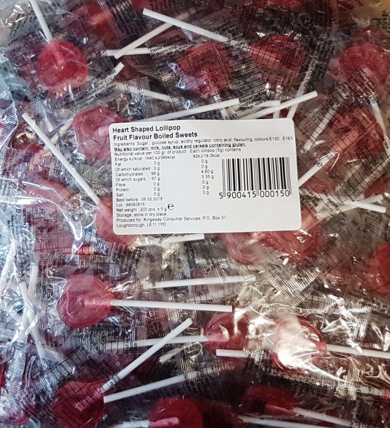 200 x Pink Love Hearts Lollipops - Sweet Candy Lollies Wholesale Bulk Buy Bag