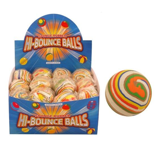 24 x Stripy - Hi Bounce Hard Sponge Rubber Bouncy Ball Dog Toy - Wholesale Box