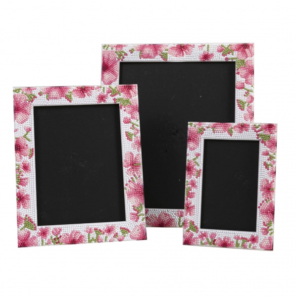 3 Piece Pink Floral Photo Frames Set - Crystal Art Kit Craft Buddy