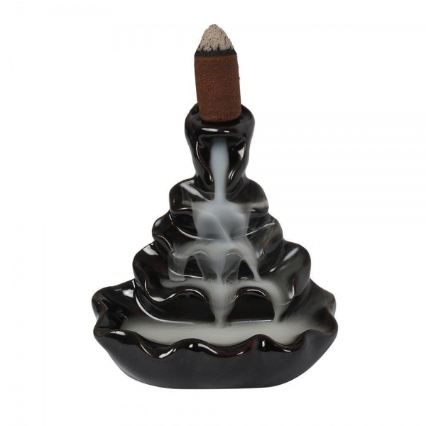 4 Tier Ripple Black Ceramic Backflow Incense Cones Burner 21831