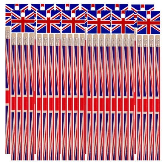 48 x Lead Pencils - Union Jack Party  Wholesale Bulk Buy (12 x Packs of 4)