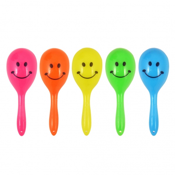 5 x Mini Neon Maracas Smile Face Children's Music Noise Maker Party Bag Toys Henbrandt