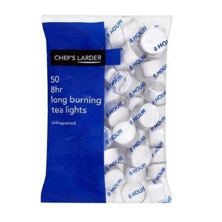 50 x White Unscented Long Lasting Tealights - 8 Hours