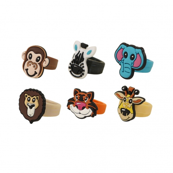 6 x Jungle Animals Silicon Rings Stocking Filler Henbrandt