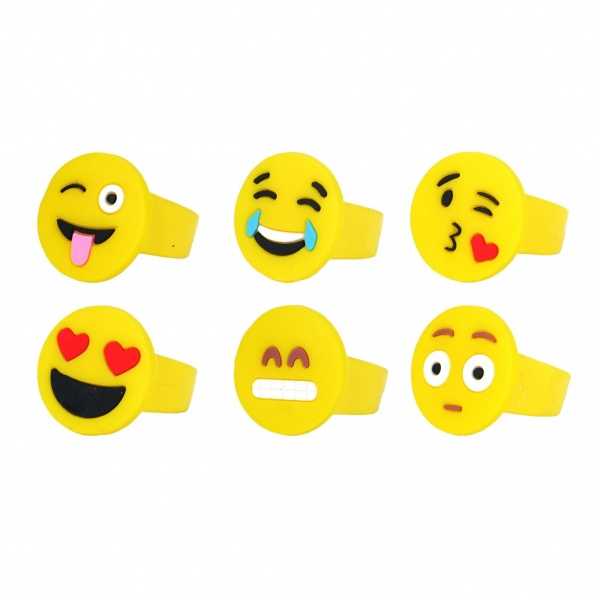 6 x Smile Emoji Faces Silicon Rings Stocking Filler Henbrandt