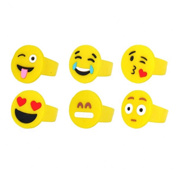 6 x Smile Emoji Faces Silicon Rings Stocking Filler Henbrandt