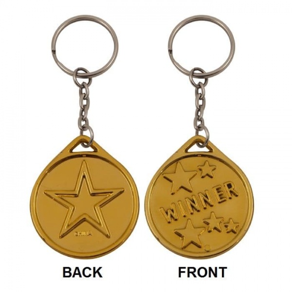 60 x Plastic Gold Medals On Keyrings - Winner - Wholesale Bulk Buy