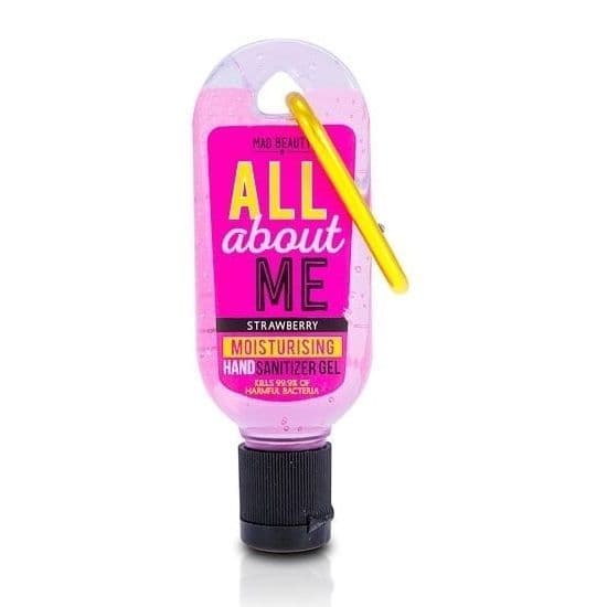 All About Me Strawberry Sayings Clip & Clean Moisturising Travel Hand Sanitizer Gel 30ml Mad Beauty