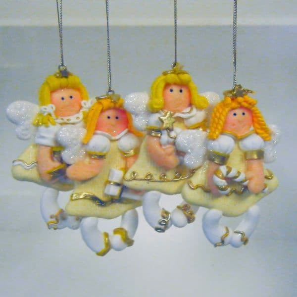 Angels Christmas Tree Ornaments Handmade Xmas Decorations (Set of 4)