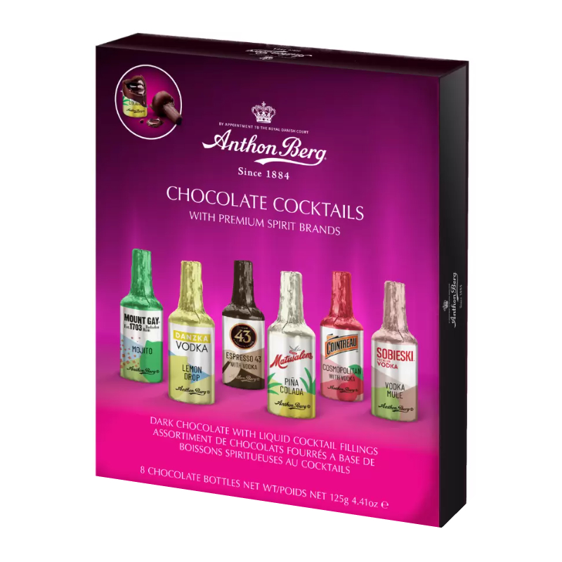 Box of 8 Cocktail Liqueurs Filled Dark Chocolates Anthon Berg 125g