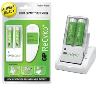 AR07 GP ReCyko 5 Hour Mobile Power Battery Charger & 2 AA Rechargeable Batteries