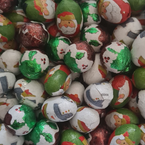 Assorted Christmas Shapes Mix Milk Chocolate Flavour Balls Foil Wrapped Kinnerton 100g