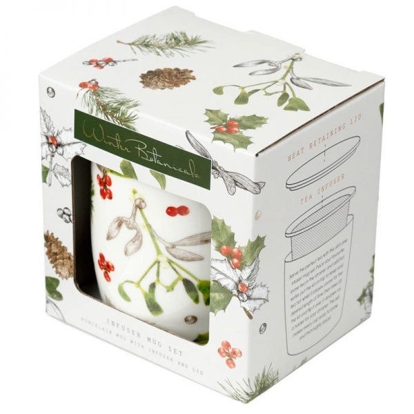 Berries Winter Botanicals Tea Infuser Mug & Lid Gift Set Puckator