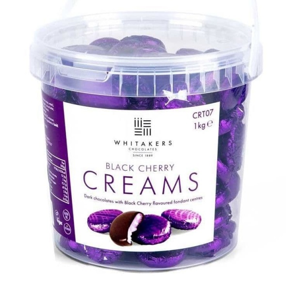 Black Cherry Cremes - Fondant Creams Purple Foiled Whitakers Chocolates 1kg