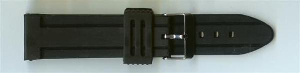 Black Rubber Watch Strap 24mm (Silver Buckle)