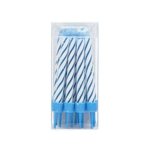 Blue Birthday Cake Candles & Holders - Shearer Candles - Pack of 16