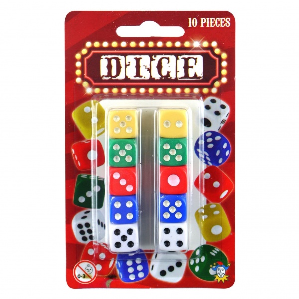 Brightly Coloured Small Plastic 1cm Dice 10 Pieces