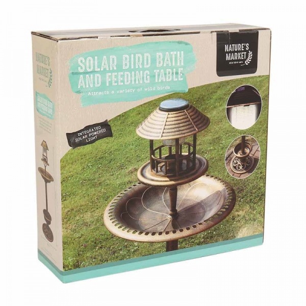 Bronze Solar Light Bird Bath And Feeding Table Nature's Market Kingfisher