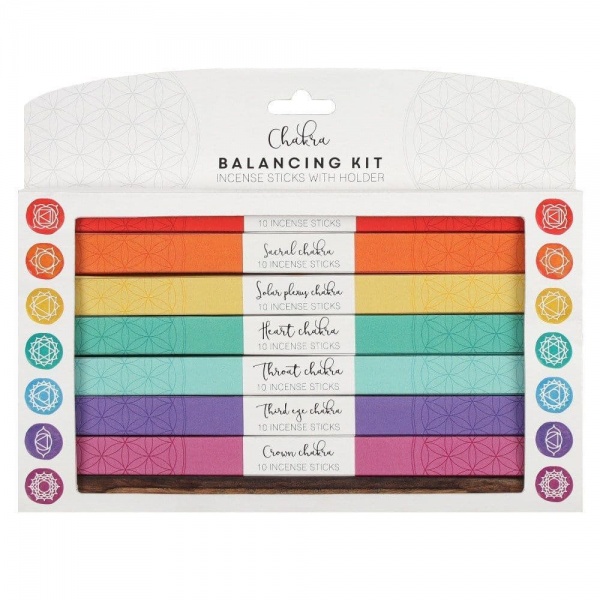 Chakra Balancing Kit 7 Pack Incense Sticks & Wooden Holder  Gift Set