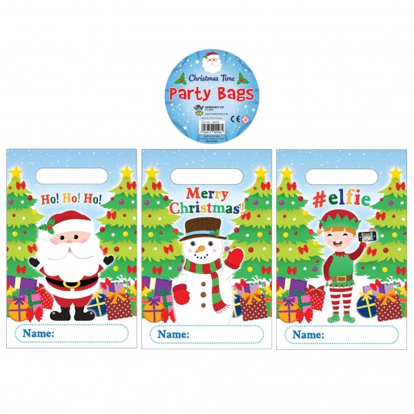 Christmas Themed Plastic Party Loot Bags (Pack of 12)