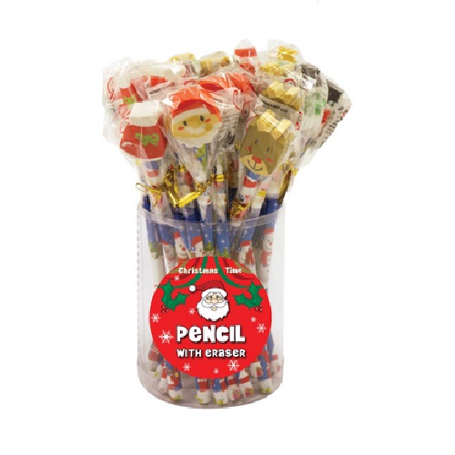 24 x Christmas Pencils Assorted Designs With Erasers Rubbers Toppers