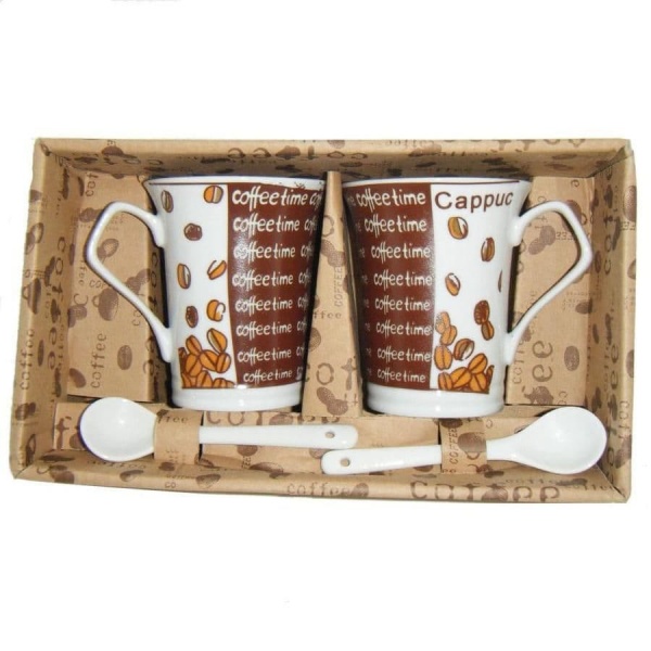 Coffee Time Mugs - China Mug & Spoon Gift Box (Set of 2)