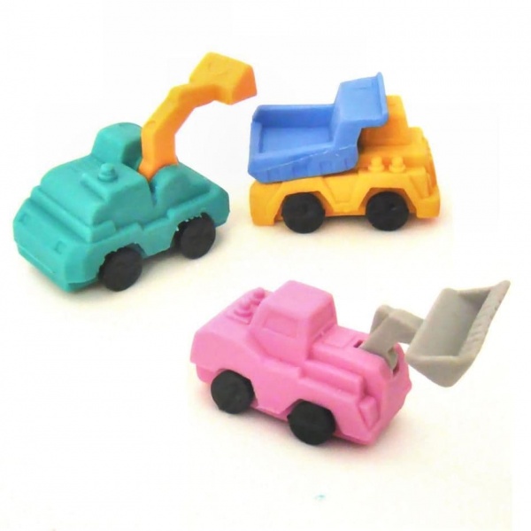 Construction Vehicles - 3D Novelty Rubbers - Set of 3