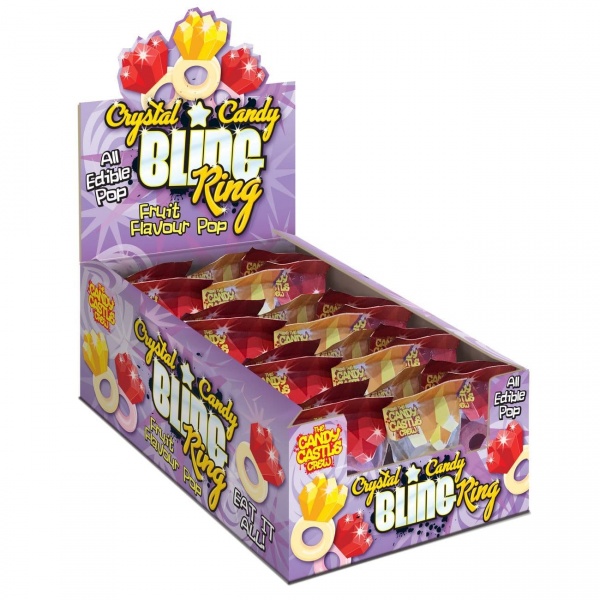 Crystal Candy Bling Ring Fruit Flavour Pop The Candy Castle Crew 23g (Pack of 24)