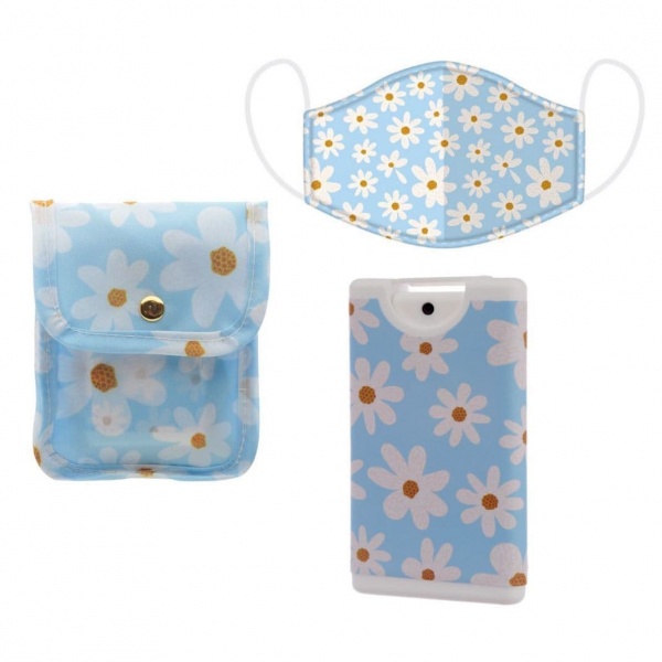 Daisy Floral Face Covering & Hand Sanitizer Pouch Gift Set
