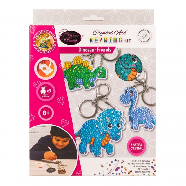 Dinosaur Friends Set of 3 Keyrings - Crystal Art Kit Craft Buddy