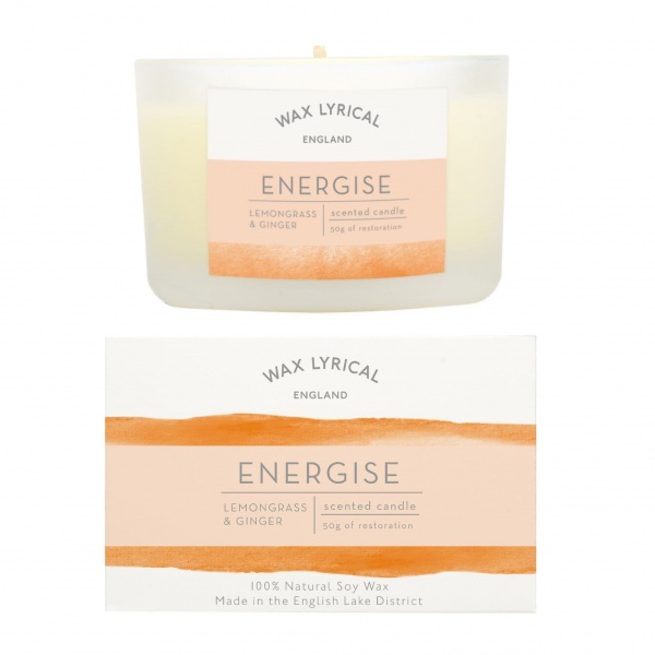 Energise Lemongrass & Ginger 100% Natural Soy Wax Candle Glass Equilibrium Wax Lyrical 50g
