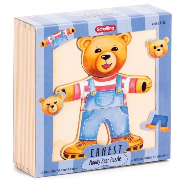 Ernest Moody Bear Puzzle - Schylling Mix & Match Wooden Puzzles Toy (Age 2 +)