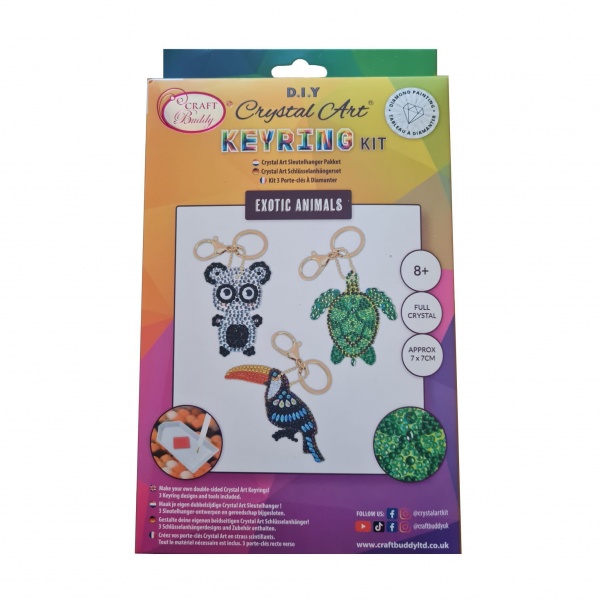 Exotic Animals Set of 3 Keyrings - Crystal Art Kit Craft Buddy