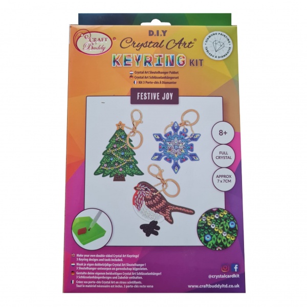 Festive Joy Set of 3 Keyrings - Crystal Art Kit Craft Buddy