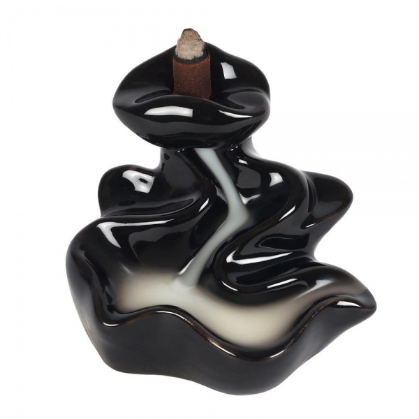 Flowing River Black Ceramic Backflow Incense Cones Burner 39938