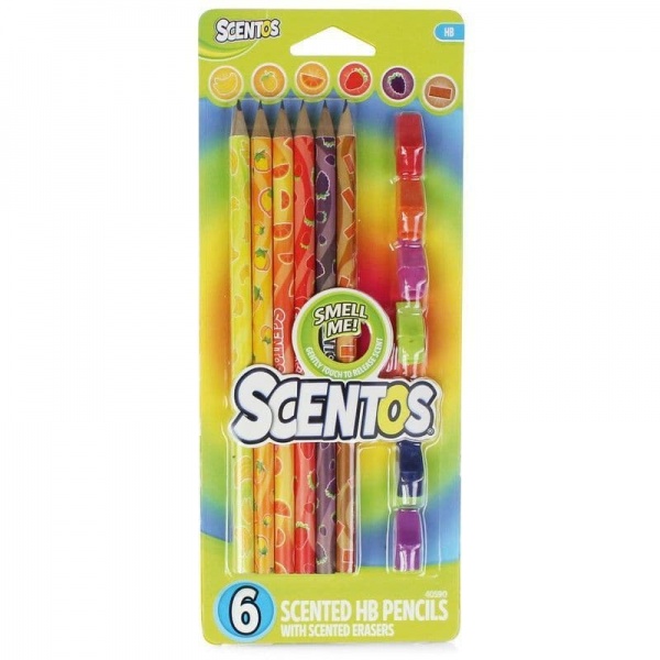 Fruit Scented Erasers & HB Pencils 6 Pack - Scentos by WeVeel - Fruity Arts & Crafts