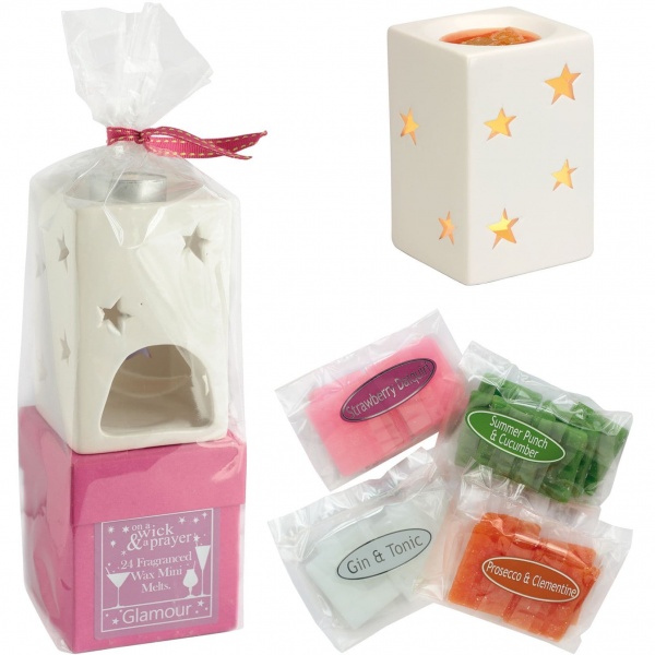 Glamour - Mini Wax Melts & Burner Gift Box Set - On A Wick & A Prayer