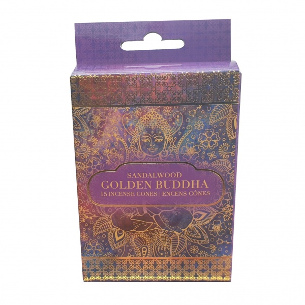 Golden Buddha Sandalwood Scented Indian Incense Cones Sifcon (Pack of 15)