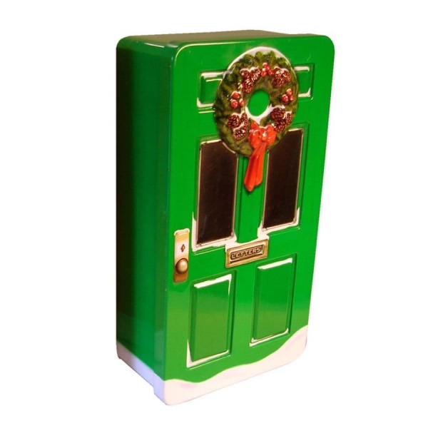 Green Christmas Door Silver Crane Tin (Empty)