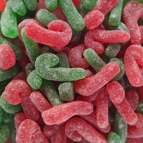 Green & Red Fizzy Candy Canes Christmas Pick & Mix Sweets Kingsway 100g