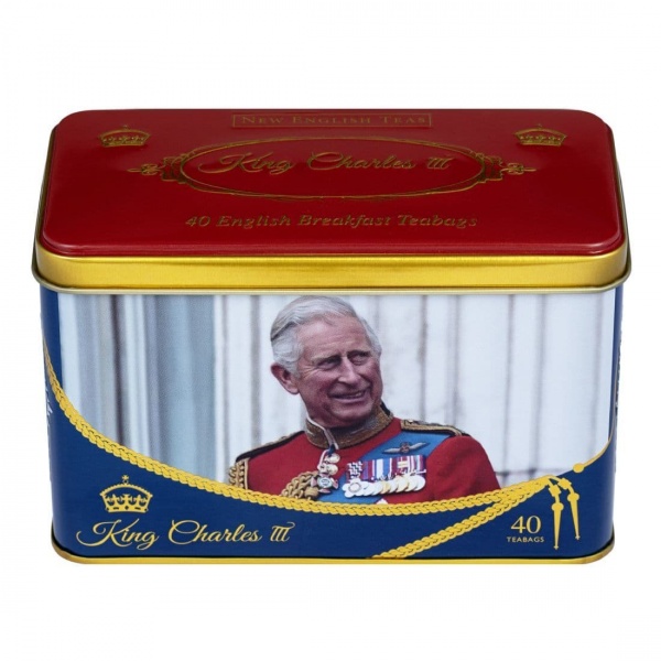 King Charles III Coronation Tea Bags In Commemorative Tin - New English Teas 80g