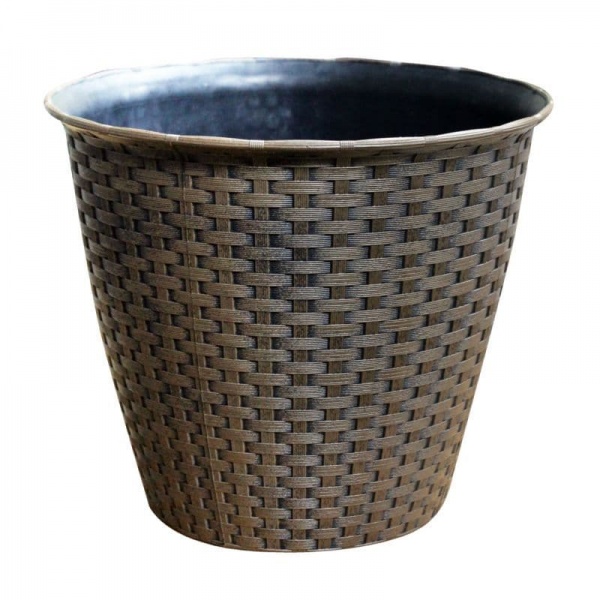 Large Brown Rattan Effect Plastic Planter Pot 29cm Kingfisher Garden